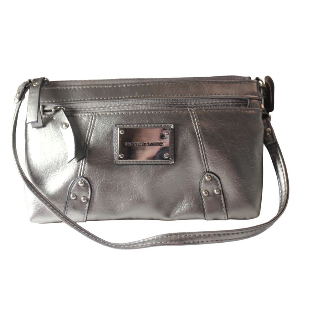 VTG Franco Sarto Silver Fuax Leather Clutch BagZip Close Silvertone Hardware